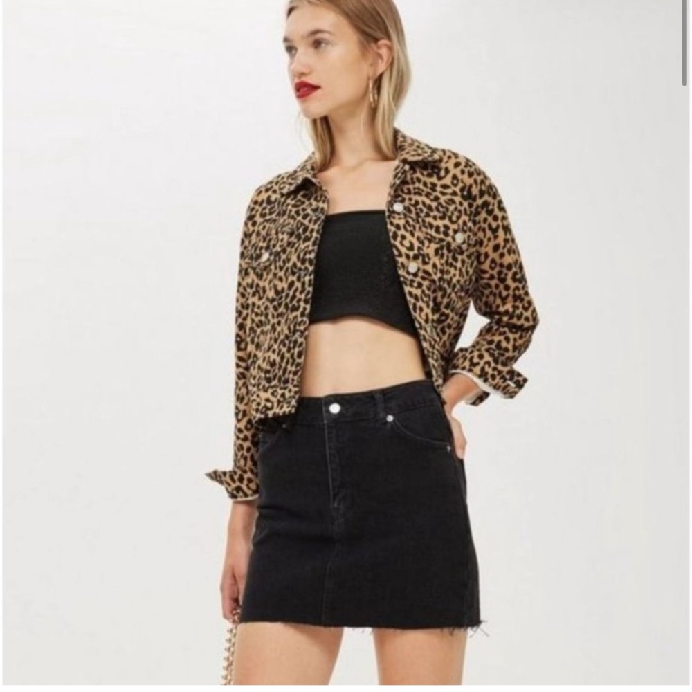 TopShop black moto high waist raw hem denim mini skirt